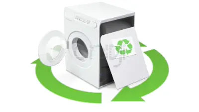 Machine à laver est irréparable, on la met au recyclage dans un style 3d isométrique